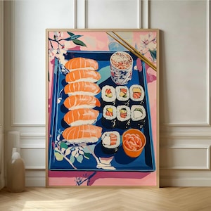 Colorful Sushi Art Poster - Japanese Cuisine Canvas for Dining Room