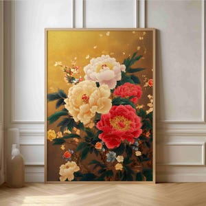 Exquisite Japanese Peony Poster - Floral Wall Art in Vintage Style