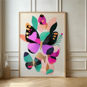 Schmetterling Kunstdruck - Lebendiges Blumendesign, Modernes Wohndekor