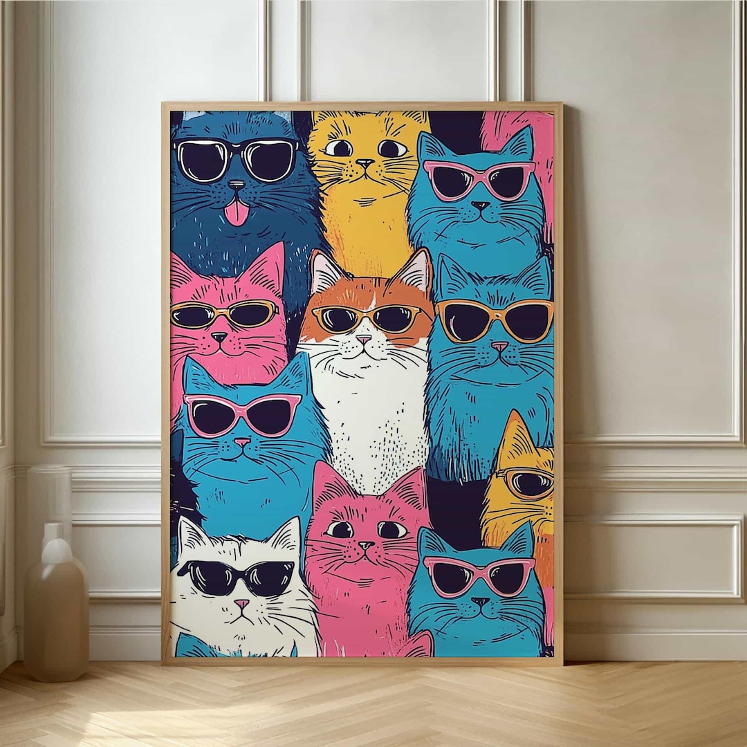 Funky Cat Art Print Retro Pop Art Wall Decor Etsy funky-cat-art-print-retro-pop-art-wall-decor-etsy