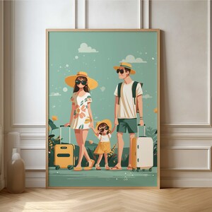 Póster de aventuras en vacaciones familiares: arte ilustrativo alegre para una decoración del hogar divertida e inspirada en viajes