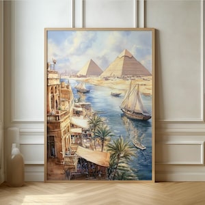 Pyramiden am Nil - Dynamisches Aquarell Landschaftsposter Ägypten Kulturerbe Kunst Perfekt für jeden Wohnraum