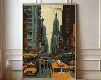 Vintage New York City Poster - Retro Urban Street Scene Art Print