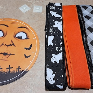 Halloween,Spooky moon metal sign wreath kit, wreath ribbon and sign bundle, wreath sign, wreath supplies. Halloween moon wreath kits