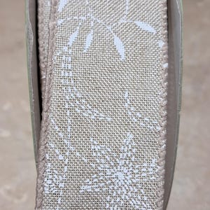 Tan/ white floral wired ribbon 1.5&quot; Spring/Summer ribbon for wreath.Wreath supplies Craft ribbon Home decor lantern bows. Ribbon by the yard