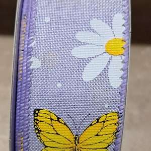 Lavender/Butterfly wired ribbon 1.5&quot; Spring/Summer ribbon for wreath. Wreath supplies Craft ribbon Home decor lantern bows. Ribbon by the yd