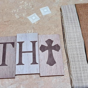 FAITH inspirational wooden sign wreath kit, wreath ribbon and sign bundle, Signs for wreaths, wreath supplies,  neutral wreath kit