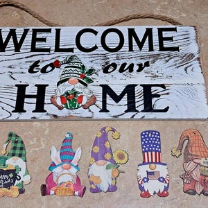 Interchangeable Gnome Sign: Seasonal Welcome Door Hanger