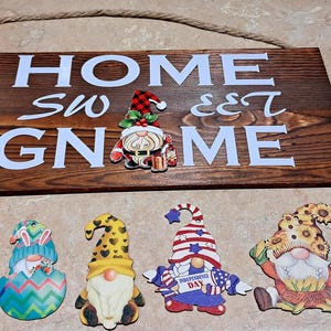 Home Sweet Gnome Interchangeable Gnome Sign: Seasonal Home Decor Door Hanger