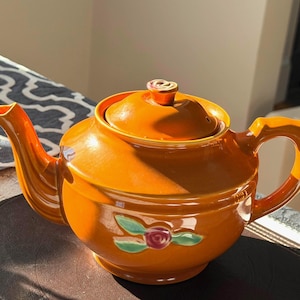 Coors Pottery Rosebud Orange Stor Tekanna MYCKET SÄLLSYNT Amerikansk Tillverkad.
