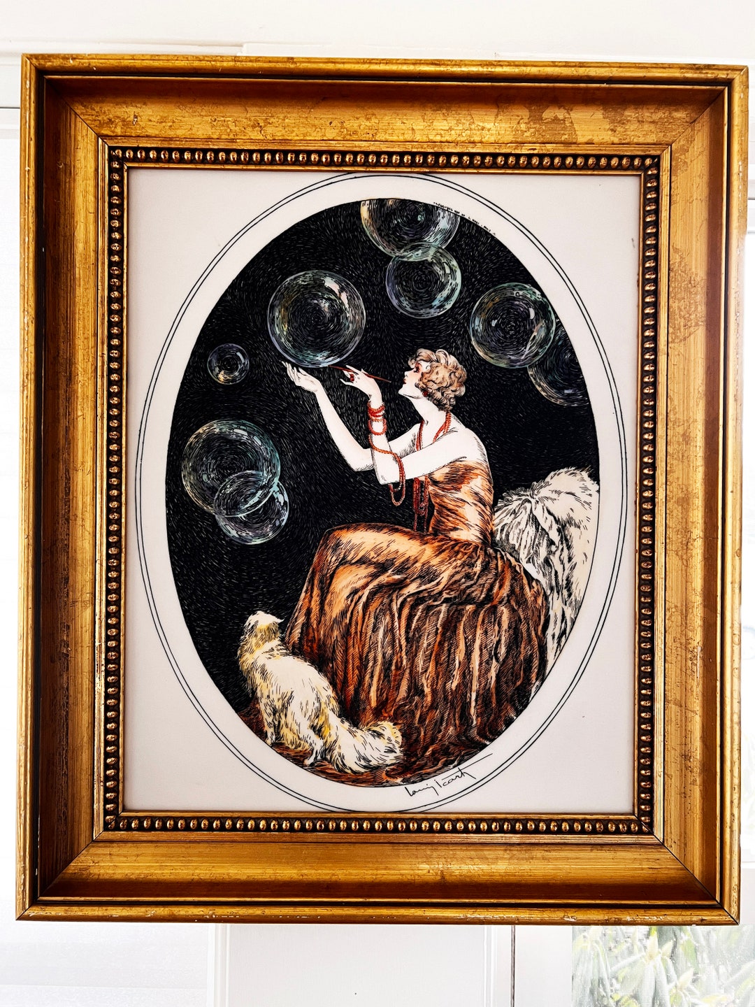 Louis Icart bubbles Art Deco Hand-colored Etching of an Exotic Woman in ...