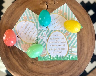 Easter Treasure Hunt |  12 clue cards |  printed on quality cardstock | ready to go | listing is for the  12 clue cards  | FREE SHIPPING