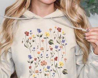 Botanical Wildflowers Hoodie: Boho Cottagecore Style
