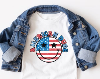 American Dude Kids Shirt: 4th of July Patriotic Tee