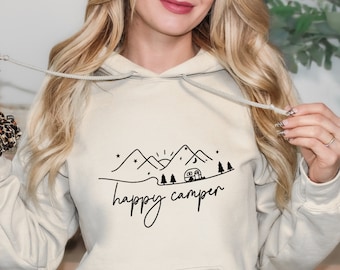 Happy Camper Hoodie: Unisex Cotton-Blend Adventure Sweatshirt