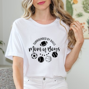 Womens Boy Mom Surrounded By Balls Family Funny Gift Tshirt Womens Boy Mom Surrounded By Balls Family Funny Gift Tshirt
