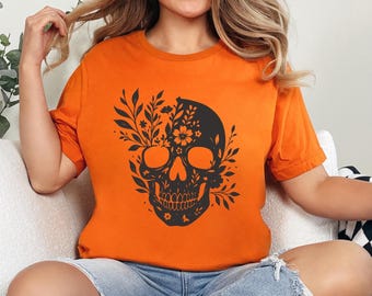 Floral Skull Halloween Shirt: Vintage Skeleton Graphic Tee