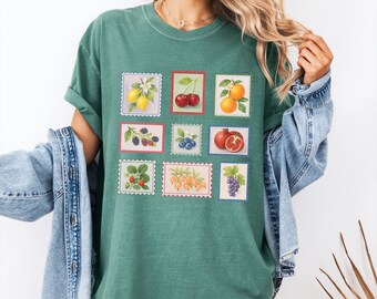 Comfort Colors Summer Fruit Stamp T-Shirt: Cottagecore Farmer's Market Tee