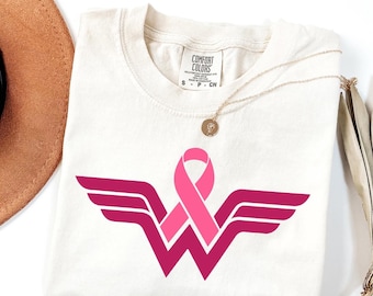Wonder Women Comfort Colors Shirts, Cancer Ribbon Shirt, Breast Cancer Shirt, Cancer Fighter Shirt, Cancer Awareness Shirt, Strong Women Tee