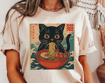 Noodle Cat Shirt: Funny Anime Ramen Cat Mom Tee