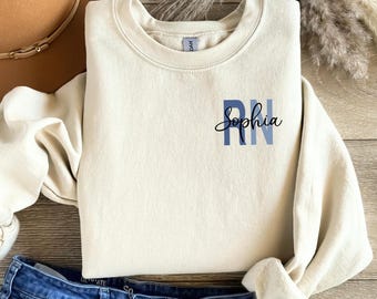 Personalized RN Sweatshirt: Custom Name Pocket Crewneck