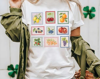 Vintage Fruit Stamp T-Shirt: Cottagecore Farmer's Market Style
