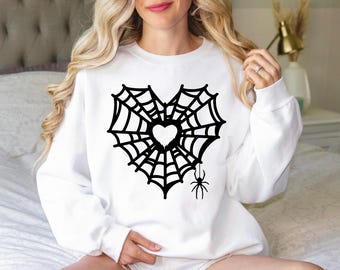 Spider Web Heart Sweatshirt, Spooky Heart Sweatshirt, Spooky Vibes, Halloween Sweatshirt, Spider Web Sweatshirt, Halloween Gift