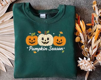 Preppy Pumpkin Season Sweatshirt: Floral Patchwork, Autumn Style