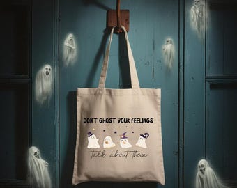 Halloween Tote Bag with Cute Ghosts, Perfect for Trick or Treating and Halloween Gifts, Spooky Cute Ghost Canvas Tote Bag For Halloween