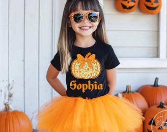 Custom Kids Pumpkin Shirt: Personalized Fall Name Toddler Girl Tee