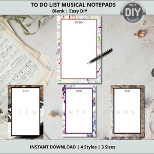 To Do List BLANK Musical Notepads, Blank Notes, DIY, Desktop, Notes, Music stationary, Music, Notepad, Instant Download, Digital Notepad