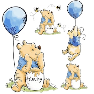Winnie de Poeh-beer PNG-clipart, Hunny Pot, kinderkamerkunst (digitale download, 4 png-bestanden)