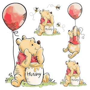 Winnie de Poeh PNG-clipart, vintage beerkunst, honingpot, kunst aan de muur kinderkamer (digitale download)