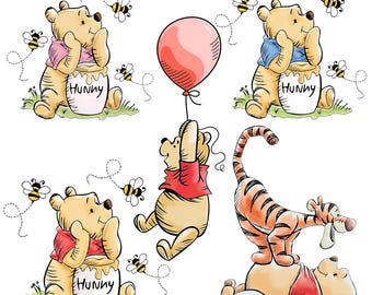 Winnie the Pooh, Bear Clipart, Hunny Pot, Nursery Art (Digital Download, 5 PNG Files 8000*8000 pix)
