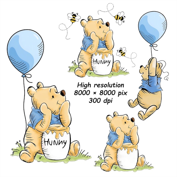 Winnie the Pooh Bear PNG Clipart, Hunny Pot, Nursery Art (Digital Download, 4 PNG Files)