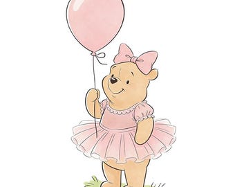 Winnie the Pooh Clipart, Pink Tutu Bear, Hunny Pot Illustration (PNG Download)