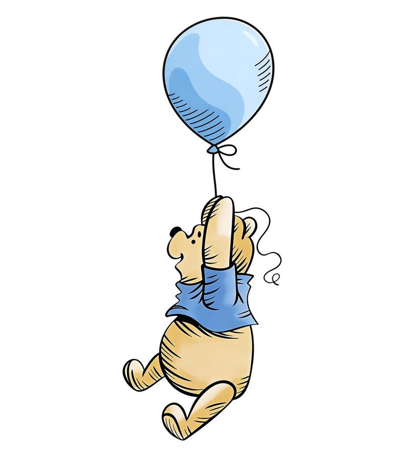 May include: A cartoon illustration of a bear holding a light blue balloon. The bear is wearing a blue shirt and has a light brown body. The balloon is round and has a string attached to the bear's hand.