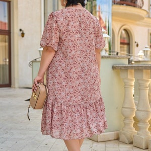 Flowy Chiffon Dress Plus Size, With Floral Print and Short Sleeves - Etsy