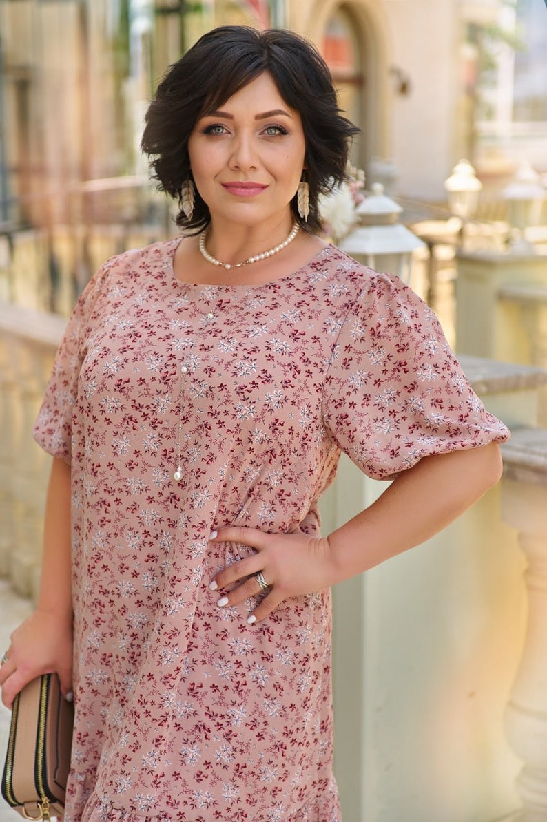 Flowy Chiffon Dress Plus Size, With Floral Print and Short Sleeves - Etsy