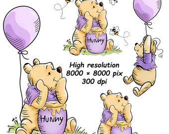 Winnie the Pooh Bear PNG Clipart, Hunny Pot, Nursery Art (Digital Download, 5 PNG Files)