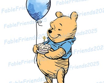 Winnie the Pooh Flowers PNG, Watercolor Bear Clipart, Nursery Decor (Digital Download)