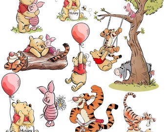Winnie the Pooh PNG Clipart, Vintage Bear Art, Nursery Wall Decor (Digital Download 8000*8000 pix)
