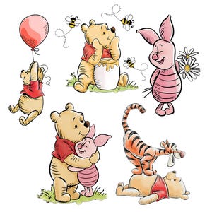 Imágenes prediseñadas PNG de Winnie the Pooh, tarro de miel, arte infantil (descarga digital, 5 archivos PNG)
