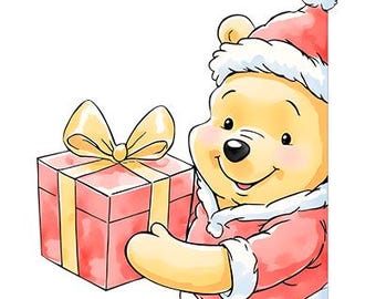 Christmas Winnie the Pooh PNG, Vintage Style (Digital Download)