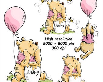 Winnie the Pooh Hunny Pot PNG Clipart, Pink Balloon, Nursery Art (Digital Download)