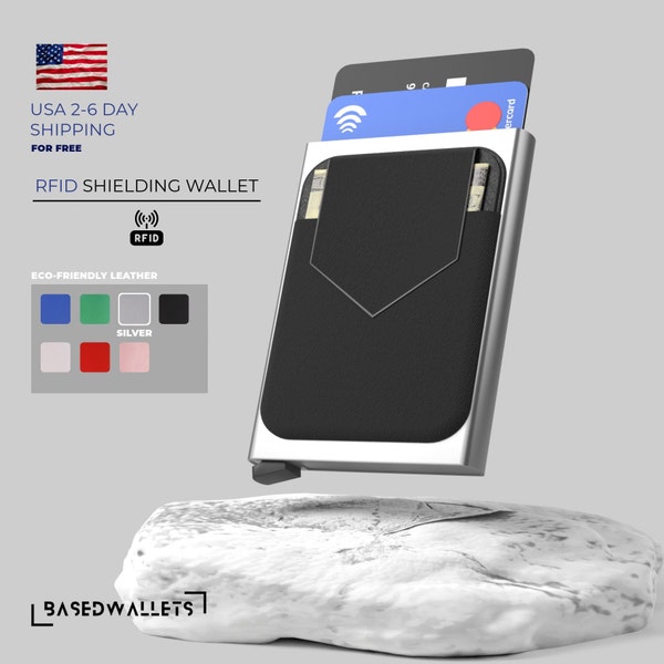 Silver Unisex Basedwallets Aluminum Wallet Cash Card Wallet RFID Blocking Slim Minimal