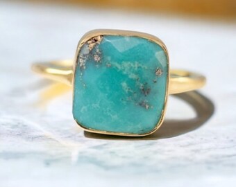 Raw Turquoise Silver Ring, 925 Sterling Bohemian Silver Ring, Raw Large Stone, Chunky Turquoise Ring, Gift For Her