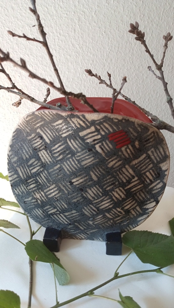 Vase made of clay glazed handmade unique