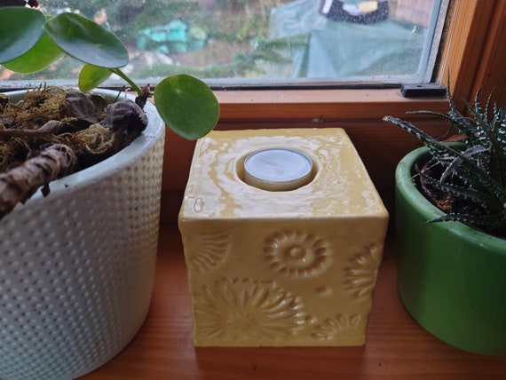 Ceramic tealight cube sun wellness tealight decoration handmade in Germany