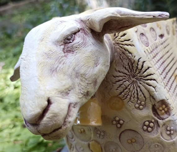handmade sheep made of clay ceramic sheep yellow glazed handcraft vase flowerpot flowerpot container utensil